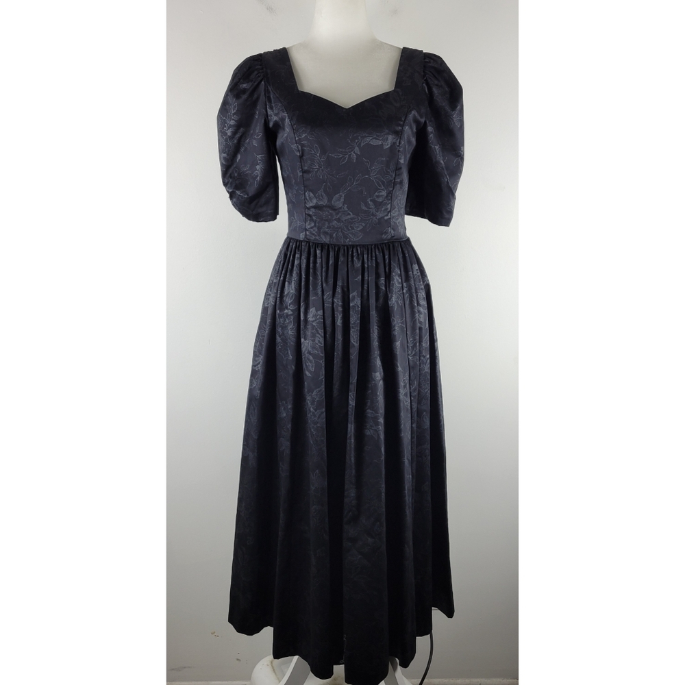 New Laura Ashley Vintage 80s Floral Puff Sleeve  Fit and Flare Midi Dress